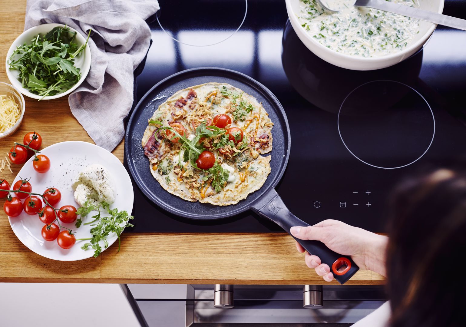 Savoury pancakes with chervil and bacon